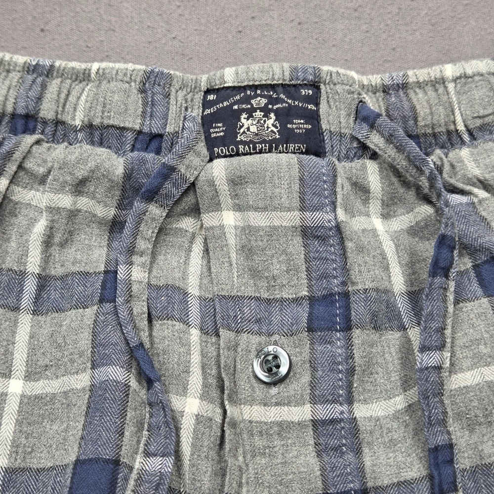 Polo Ralph Lauren Mens XL Grey Blue Plaid Flannel Pajama Sleep Pants Drawstring - Picture 4 of 12